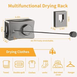 Dailygoods- Waslijn Uittrekbaar 5.1m - Wanddroogrek - Roestvrij Staal - Kledinglijn - Duurzaam - Maximaal 20 kg capaciteit — thumbnail 5