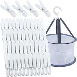 Plastic Wasknijpers - Mini Knijpers - Kleine Kleding Ophangen - Met Opbergmand - 48 Stuks - Wit — thumbnail 1