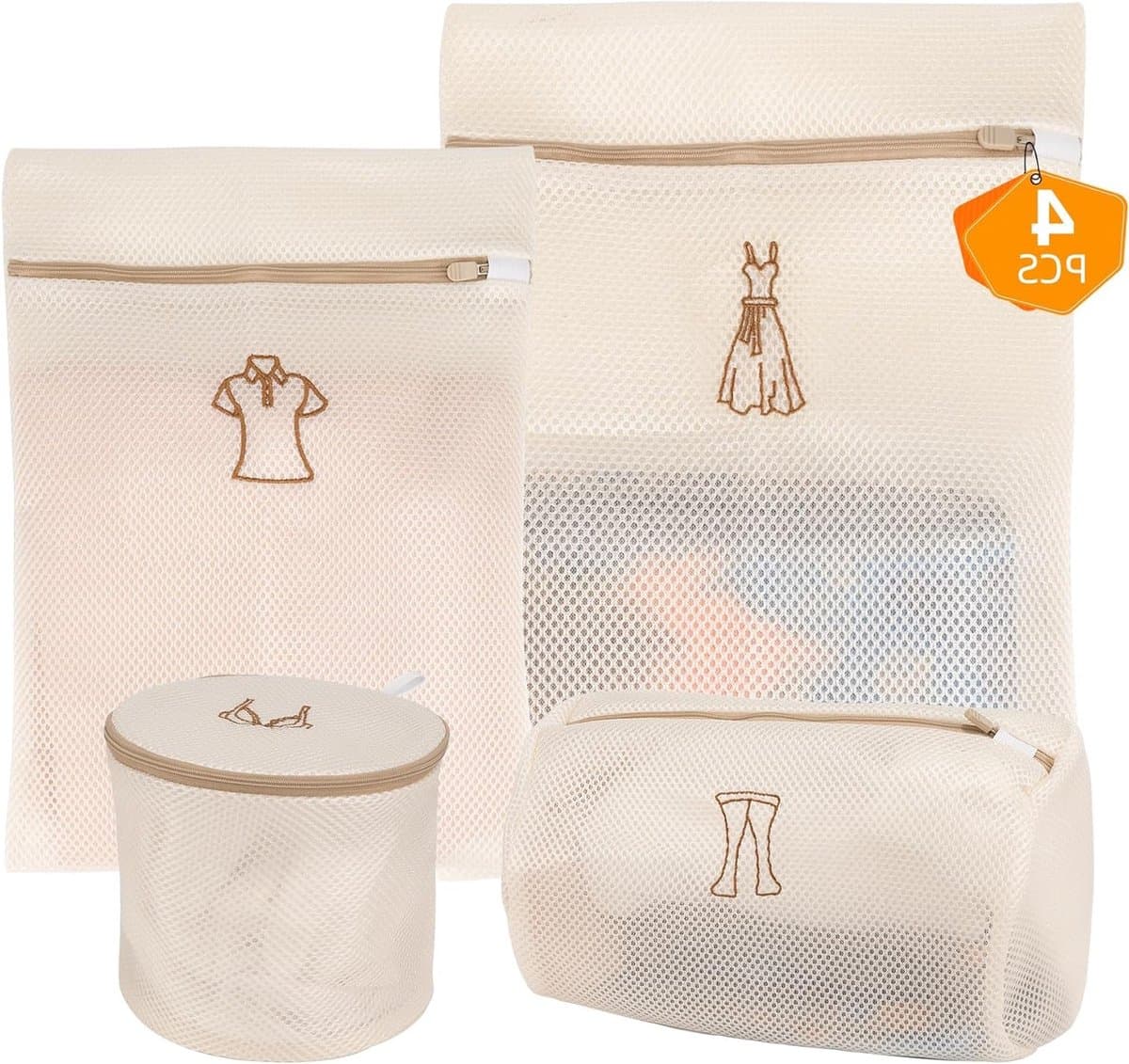 Set van 4 wasnetten in verschillende maten met symbolen voor het wassen van shirts, jurken, broeken en bh's, ideaal voor delicate kledingstukken — afbeelding 1