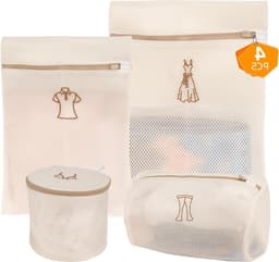 Set van 4 wasnetten in verschillende maten met symbolen voor het wassen van shirts, jurken, broeken en bh's, ideaal voor delicate kledingstukken — thumbnail 1
