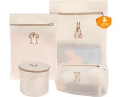 Set van 4 wasnetten in verschillende maten met symbolen voor het wassen van shirts, jurken, broeken en bh's, ideaal voor delicate kledingstukken