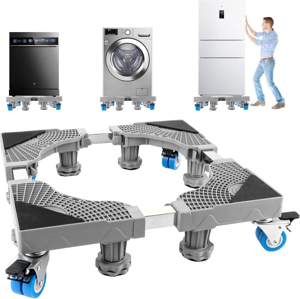 Wasmachine verhoger met 8 poten en 4 wielen - verstelbare wasmachines - antislip en schokdempend - belasting 200 kg (41-65 cm, 9-11 cm) Wasmachine verhoger — afbeelding 1