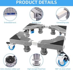 Wasmachine verhoger met 8 poten en 4 wielen - verstelbare wasmachines - antislip en schokdempend - belasting 200 kg (41-65 cm, 9-11 cm) Wasmachine verhoger — thumbnail 5