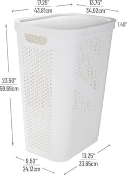 Mind Reader 60 Liter/16 Gallon Lichtgewicht Wasmand - Hamper Wit met Deksel — thumbnail 5