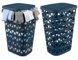 Curver Wasmand met deksel - 2x - ventilatiegaatjes - blauw - kunststof - 55 ltr - 42 x 34 x 60 cm — thumbnail 1