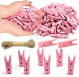 100 Mini Houten Knijpers met Jute Touw - Fotoklemmen en Decoratie Clips — thumbnail 1