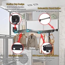 Opvouwbare wasrek - met zuignappen - geschikt voor binnen en op het balkon - ruimtebesparend - kan gebruikt worden als wasrek of douchegordijnstang — thumbnail 2
