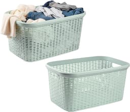Excellent Houseware Wasmand - 2x - 35 liter - rotan - lichtgroen - kunststof - 53 x 36 x 26 cm — thumbnail 1