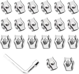 Kabelklemmen set met 20 stuks M2 kabelklemmen in roestvrij staal 304 - Geschikt voor draadkabel van 3mm - Ideaal voor waslijn, luifel en meer - Inclusief 7mm sleutel — thumbnail 1