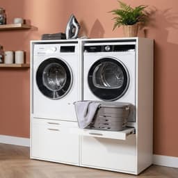 Washcab® Wasmachine Kast - Wasmachine Verhoger - Wasmachine Ombouw - Met lade - Wit - Duo Set Low 1 — thumbnail 2