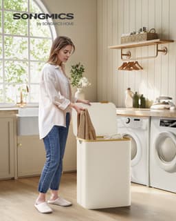 SONGMICS - Wasmand - Wasmand met 2 Vakken - 130L Inhoud - Opvouwbaar met Deksel en Handvatten — thumbnail 3