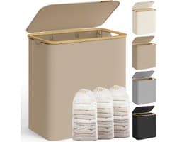 SONGMICS LCB515N02 - Wasbox met 3 Vakken - Opvouwbare Wasmand - Met Bamboe Handgrepen en Uitneembare Zak — afbeelding 1