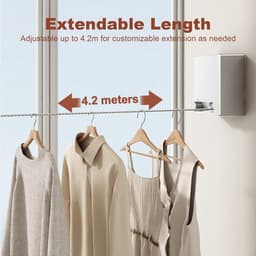 Intrekbare Waslijn - Kleding Droogrek - Binnen Ophangen - 4.2 Meter Uittrekbaar - 120x85x60mm - Zilver — thumbnail 2