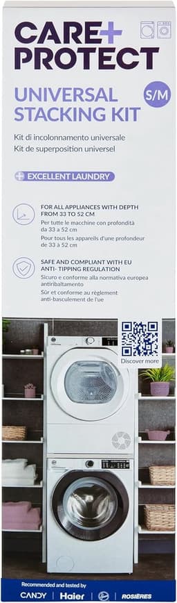 Universele Stapelset - Wasmachine Droger - Ruimte Besparen - Verstelbare Diepte - 33 tot 52 cm - Wit — thumbnail 1