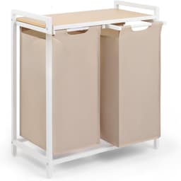 SAVI® Wasmand 2 Vakken - Wasmand - Wassorteerder - Wit - Crème - Bamboe- ‎36cm x 65cmx 73cm; 5700 g — thumbnail 1