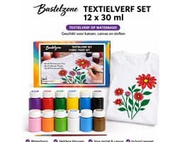 Bastelzone Textielverf Set - 12 kleuren, 30 ml per flesje - Machinewasbaar