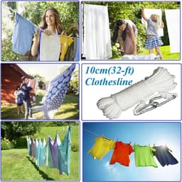 Waslijn Kleding Droogtouw - Draagbare Lijn - Buiten Droogkleding - Verstelbaar Winddicht - 10 Meter Lang - Wit Blauw Zwart — thumbnail 2