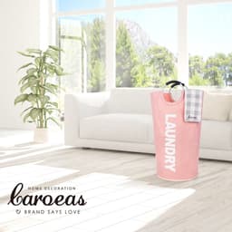 Grote wasmand van 90 liter, waterdichte wasmand, wasmand met gewatteerde handgrepen, staande wasemmer, opvouwbare wasbox voor eenvoudig opbergen, roze — thumbnail 5