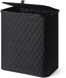 MAZAZU Wasmand met Deksel & Uitneembare Waszak - XXL 132 Liter - Diamond Stitch - Bamboe Frame - Zwart - 57x37x63 cm — thumbnail 3