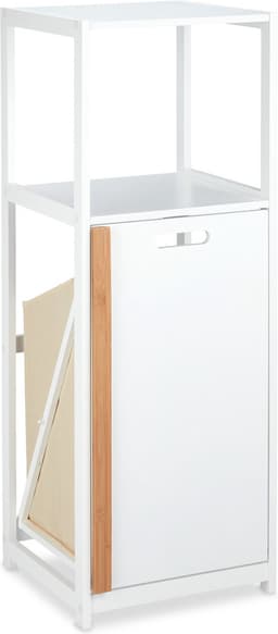 badkamerrek met wasmand - 98 x 36 x 30 cm - 2 open vakken - uitneembare waszak - MDF - bamboe — thumbnail 3