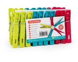 Plasticforte Wasknijpers - 20x stuks - felle kleuren mix - kunststof - 7 cm - Was ophangen