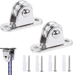 Allecto Plus - Metalen katrollen set met duplex-lagers - 2 stuks - Kabelrol voor waslijn en fitness - Inclusief schroeven en kunststof hulzen — thumbnail 1