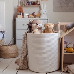 Witte Grote Opbergmand | Deken Mand | Baby Wasmand | Opslag van geweven mand | Strijkmand | Speelgoed Opbergmand | Katoenen Touwmand | Vuile Kleren Mand - (38x45cm) — thumbnail 5