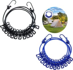 Drooglijnen-Uitschuifbare Waslijn -2 pcs - Uittrekbaar - Roldrooglijn- Waslijn Camping - Wasdraad- Met 12 clip — thumbnail 1
