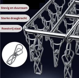 Droogcarrousel met 30 knijpers - RVS Wasrek Buiten - Droogmolen voor Sokken- Droogrek met wasknijpers voor Binnen & Buiten - Camping Wasdroger - Metalen Wasrek - Droogrek Hangend - Draaibare Wasstandaard Extra Stevig — thumbnail 2