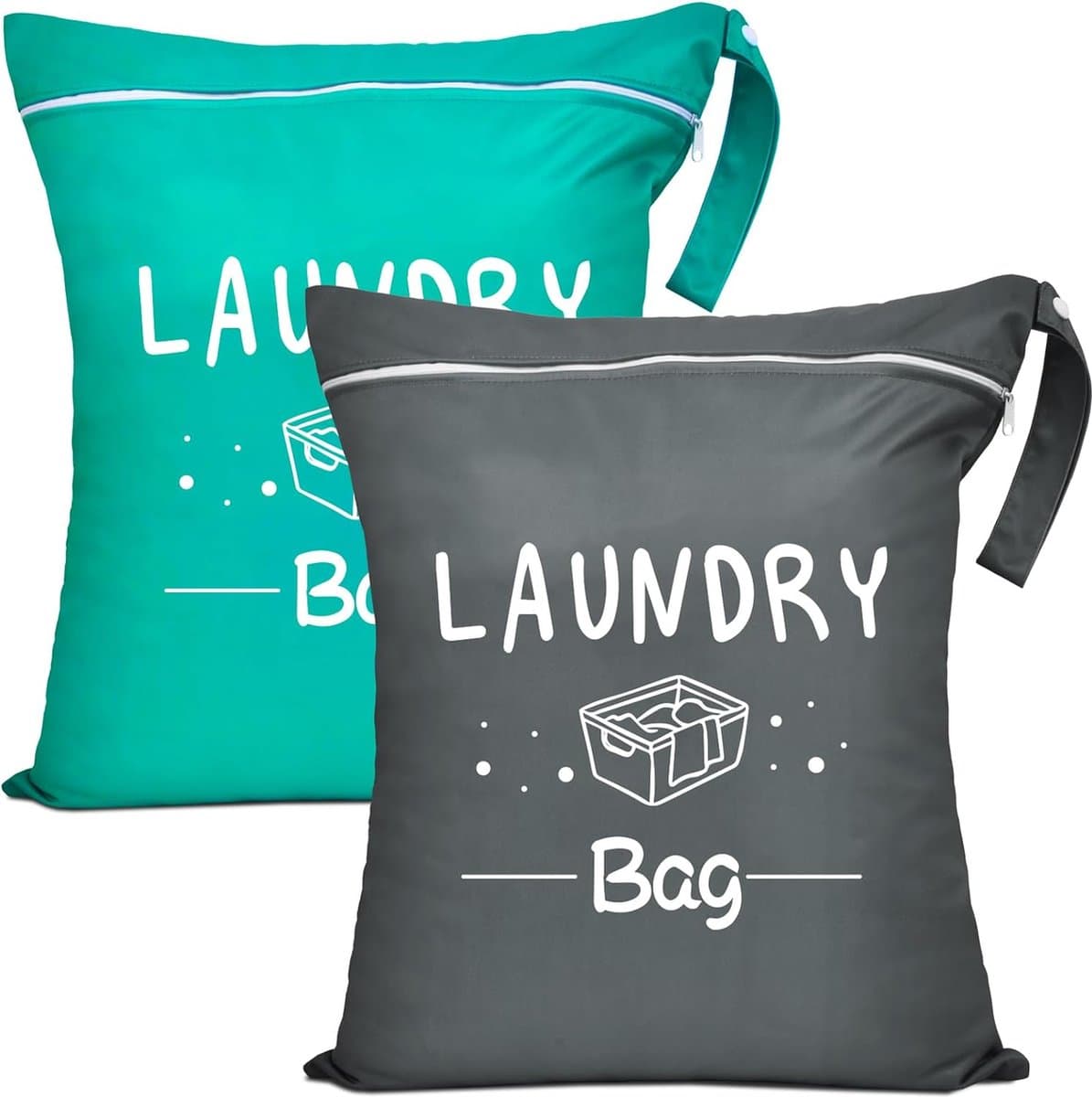 Kleine reiswaszak met ritssluiting, waterdichte reiswaszak voor vuile was, badkleding, wasbaar, camping, droge wetbag, stoffen luiers, geschikt voor fitness, grijs + groen — afbeelding 1