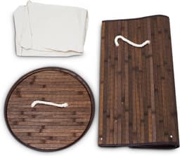 3x wasmand bamboe - wasbox met deksel - 70 liter - rond - 65 x 41 cm - bruin — thumbnail 4