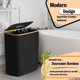 BambiClean Wasmand 3 Vakken - Wassorteerder 145L - 100% Bamboe Wasmand met Deksel - Katoen — thumbnail 5
