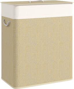 HOMCOM Wasmand - Bamboe - 52x32x63cm - Wit — thumbnail 1