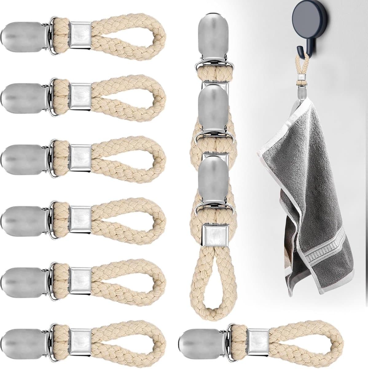Handdoekclips - Handdoeklusjes met Clip - Handdoekknijpers - Badlaken Knijpers - Handdoekklem -10 Stuks Handdoekhaakjes - 11.5 X 2.3cm - Geschikt Voor Woonkamer, Badkamer, Keuken En Slaapkamer - Beige — afbeelding 1