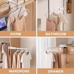 Reiskledingrek - Intrekbare paalhanger - droogrek - droogrek inklapbaar - droogrek hangend - Draagbare opvouwbare hanger - Studentenhuisvestingshanger - Bagagehanger - Autohanger - ABS - Wit — thumbnail 2