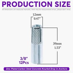 12 Stuks 3/8 Inch Gekartelde Drop-in Ankers van Premium Verzinkt Koolstofstaal voor Beton — thumbnail 2