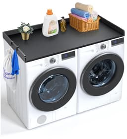 Wasmachine- en drogerblad - Opzetplank 137 x 70 x 6,9 cm - Waterbestendig - Antislip pads - Houten blad - Extra opbergruimte - Zwart — thumbnail 1