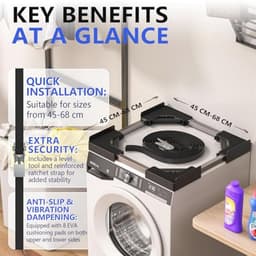 JHCHU Universal Stacking Set for Washing Machine and Dryer, Adjustable Intermediate Frame 45 - 68 cm, Ideal for Washing Machine and Dryer Connection (Black) — thumbnail 4