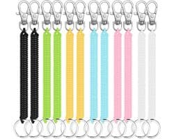 Ronte - Sleutelhangerset met rekbare spiraalvorm, kleurrijk design, intrekbare veer en kreeftsluiting, ideaal voor school, werk en mobiel - Set van 12 stuks