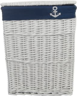 Wasmand Hoekmodel Gevlochten Willow Wit Blauw met Deksel 48x36x62 cm — thumbnail 3