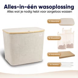 DARI. - Wasmand 3 vakken - Wassorteerder - 205L XXL - met 3 uitneembare zakken - wasmand - beige - knopen — thumbnail 5