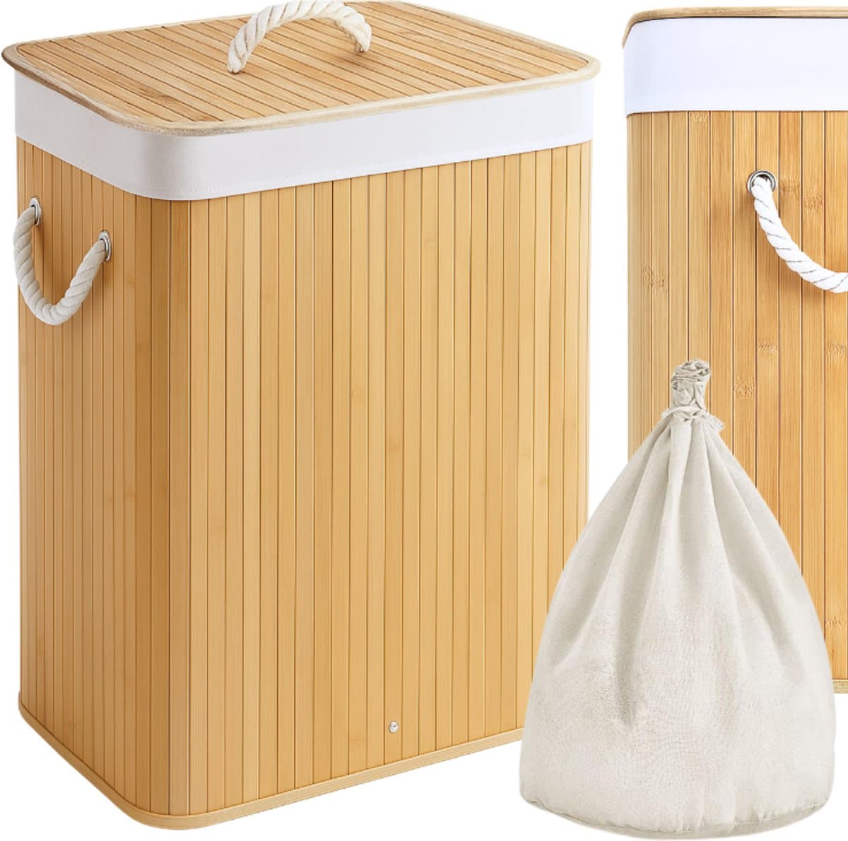 More&Deco Serie - Bamboe Wasmand - 80L - Elegante Oplossing - Praktische Deksel — afbeelding 1