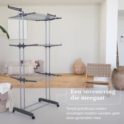 Jubbly® - Wasrek inklapbaar - Droogrek inklapbaar - Droogtoren met wieltjes - Wasrek staand - 30 Meter drooglengte - 35 Kilo draagkracht - Binnen als buiten gebruik - Grijs — thumbnail 5