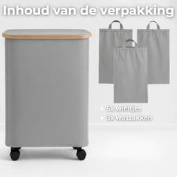 AKSA Home® Wasmand met Wieltjes - Wassorteerder met 3 vakken - Wasmand Opvouwbaar met Deksel - 160L - Grijs — thumbnail 5