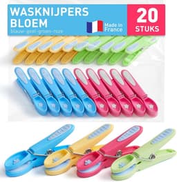 Bloem Wasknijpers 20 Stuks in Blauw, Geel, Groen en Roze - Premium Kwaliteit Kledingknijpers voor Wasgoed — thumbnail 1