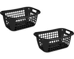 2x stuks zwarte wasmanden/wasgoedmanden met handgrepen 55 cm - Draagwasmanden - Wasgoedmand - Mand met handgrepen