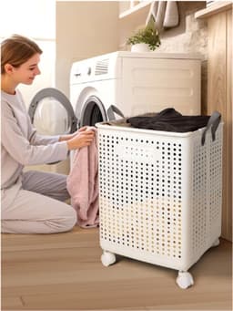 Thuys – Opvouwbare Wasmand – Met Wielen – 67L Grote Kunststof Wasmand – Met Handvat – Duurzame Wasbox En Speelgoed Organizer — thumbnail 4