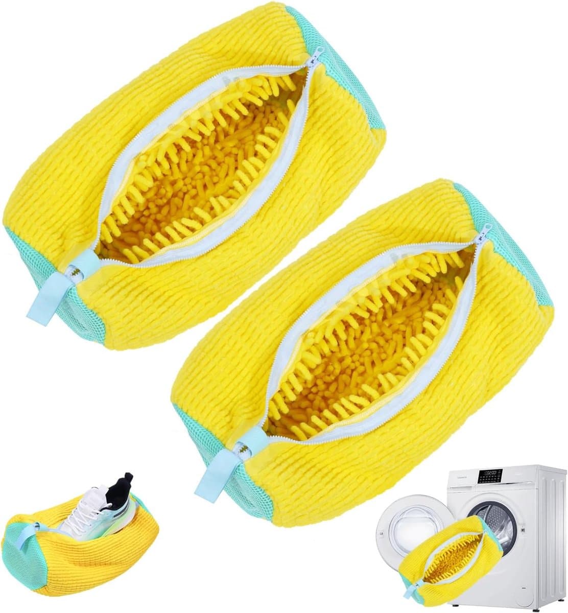 Ynkkvre - 2 stuks Schoenwaszak - Waszak voor Alle Soorten Schoenen - Wasmachine en Droger Schoen Waszak - Geel — afbeelding 1