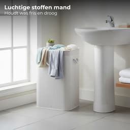 Lomera Opvouwbare Wasmand - Bamboe Wasmand - Witte Wasmand - Wasmand Met Deksel - Lichtgewicht Wasmand - Ruimtebesparende Wasmand - Wasmand Met Handvatten - Wasmand Met Polyester Zak - Flexibele Wasmand - Wasmand — thumbnail 5