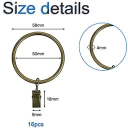 16 Pack Rings Curtain Clips, Strong Metal Decorative Drapery Rings with Strong Clips, 2 Inch Interior Dia Bronze — thumbnail 5